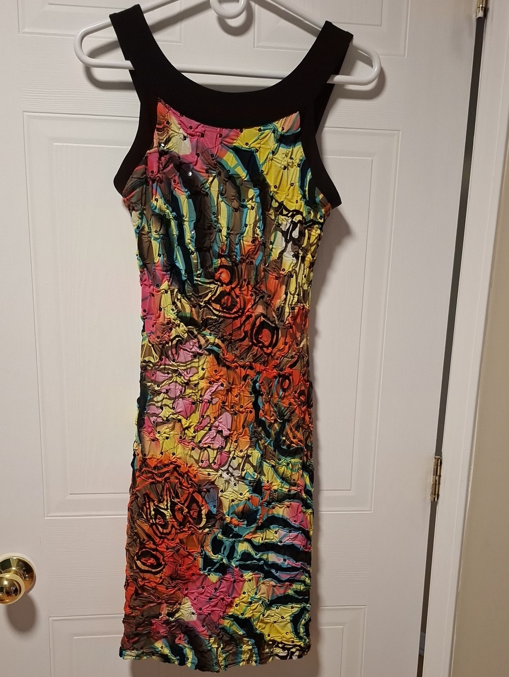 Joseph Ribkoff Multicolor Abstract Midi Dress with Black Trim